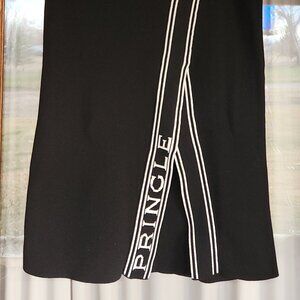 H&M Pringle Black Midi Skirt White Stripe Logo Detail | Sporty Chic | L